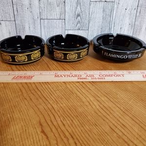 2 Golden Nugget and 1 Flamingo black ashtrays